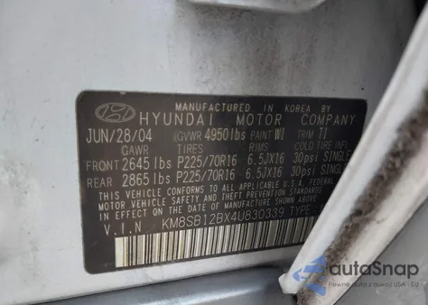 2004 Hyundai Santa Fe z USA, uszkodzony, nr VIN KM8SB12BX4U830339